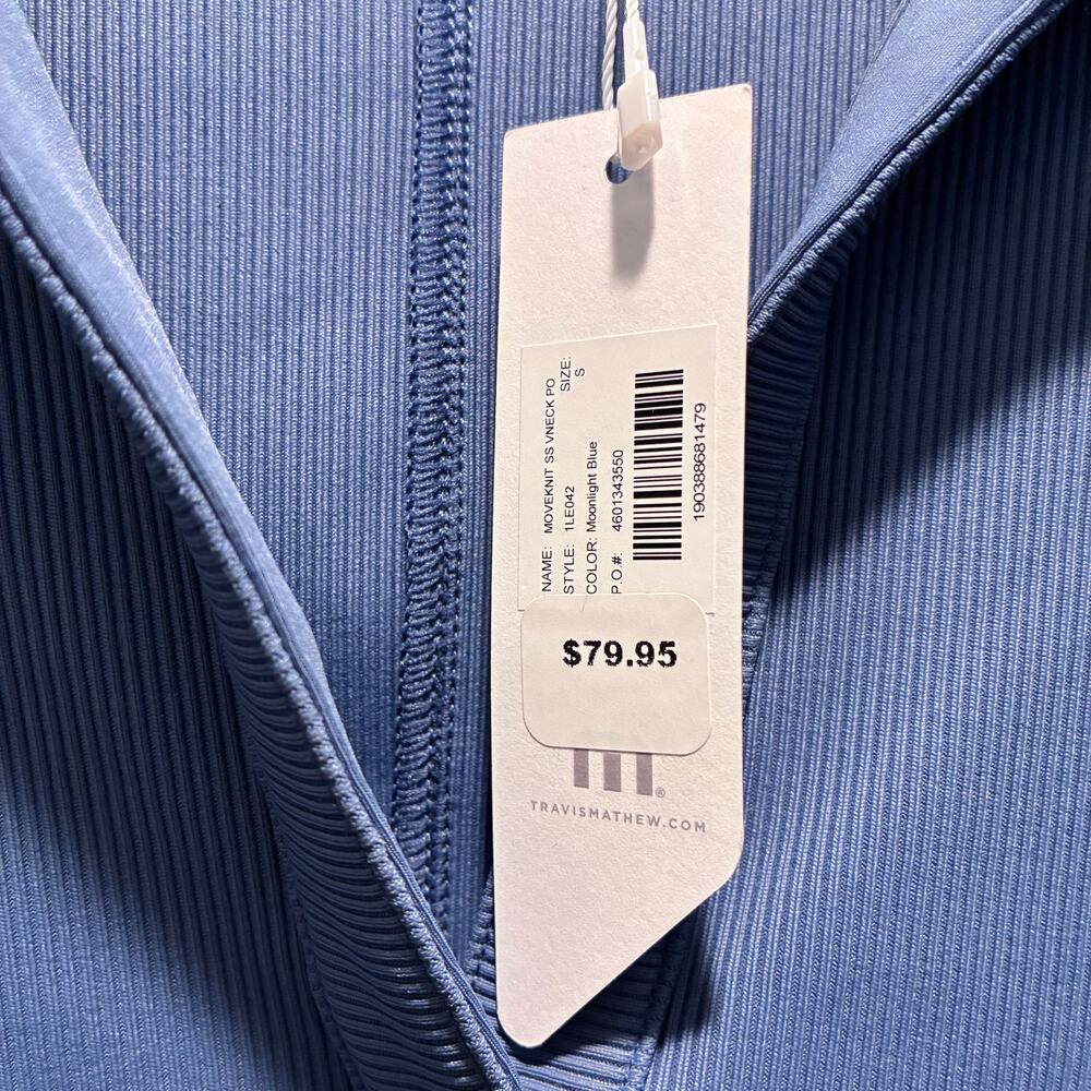 Travis Mathew Top Movement Short Sleeve V Neck Polo Shirt Blue Womens Small New - Picture 9 of 13